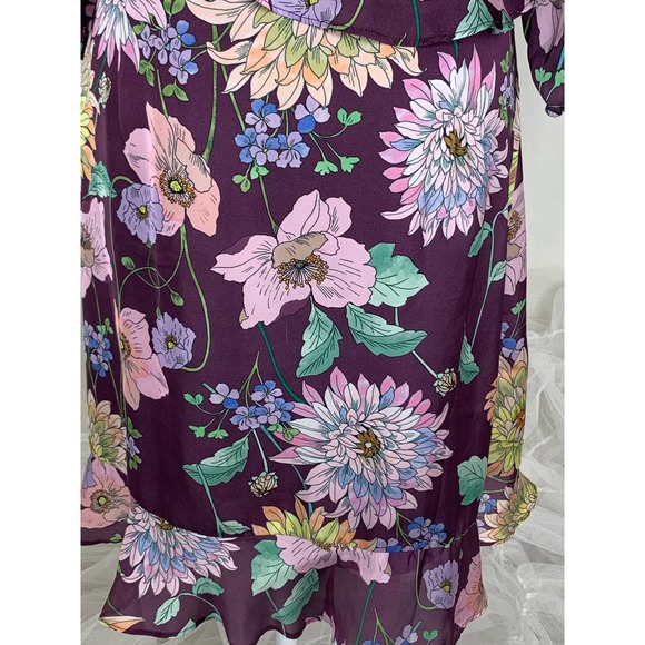 Anthro Ella Moon Dress FLORAL Ruffle Wrap Plum Derby Tea Party Church Modest - Picture 10 of 13